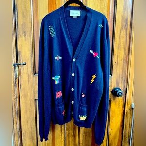 Gucci Men’s Large Wool Navy Cardigan with embroidery - EUC